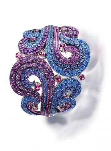 Chopard cuff set with amethysts, rubellites, blue and purple sapphires and lazulites.