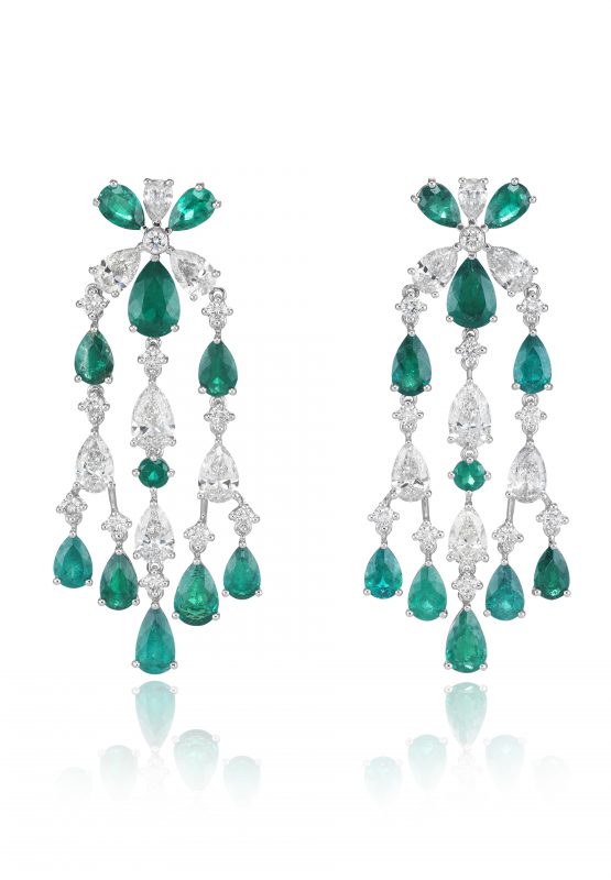 Chopard Chandelier earrings set with pear-shaped emeralds and diamonds and brilliant-cut diamonds