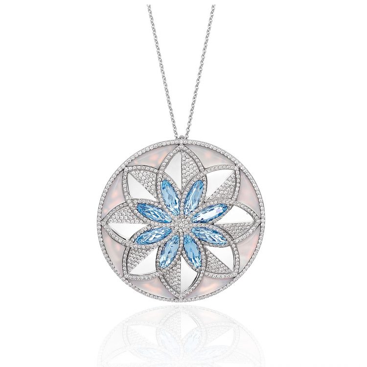Damali pendant with aquamarine, mother of pearl and diamond