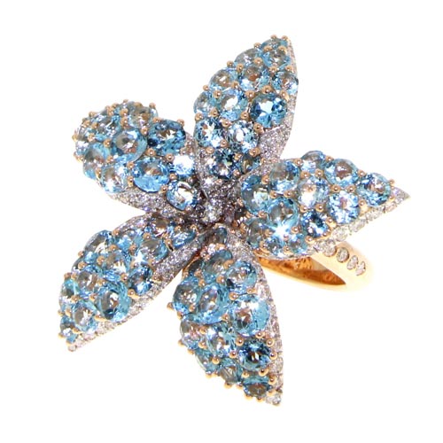 Casato, yellow gold with diamonds and blue topaz