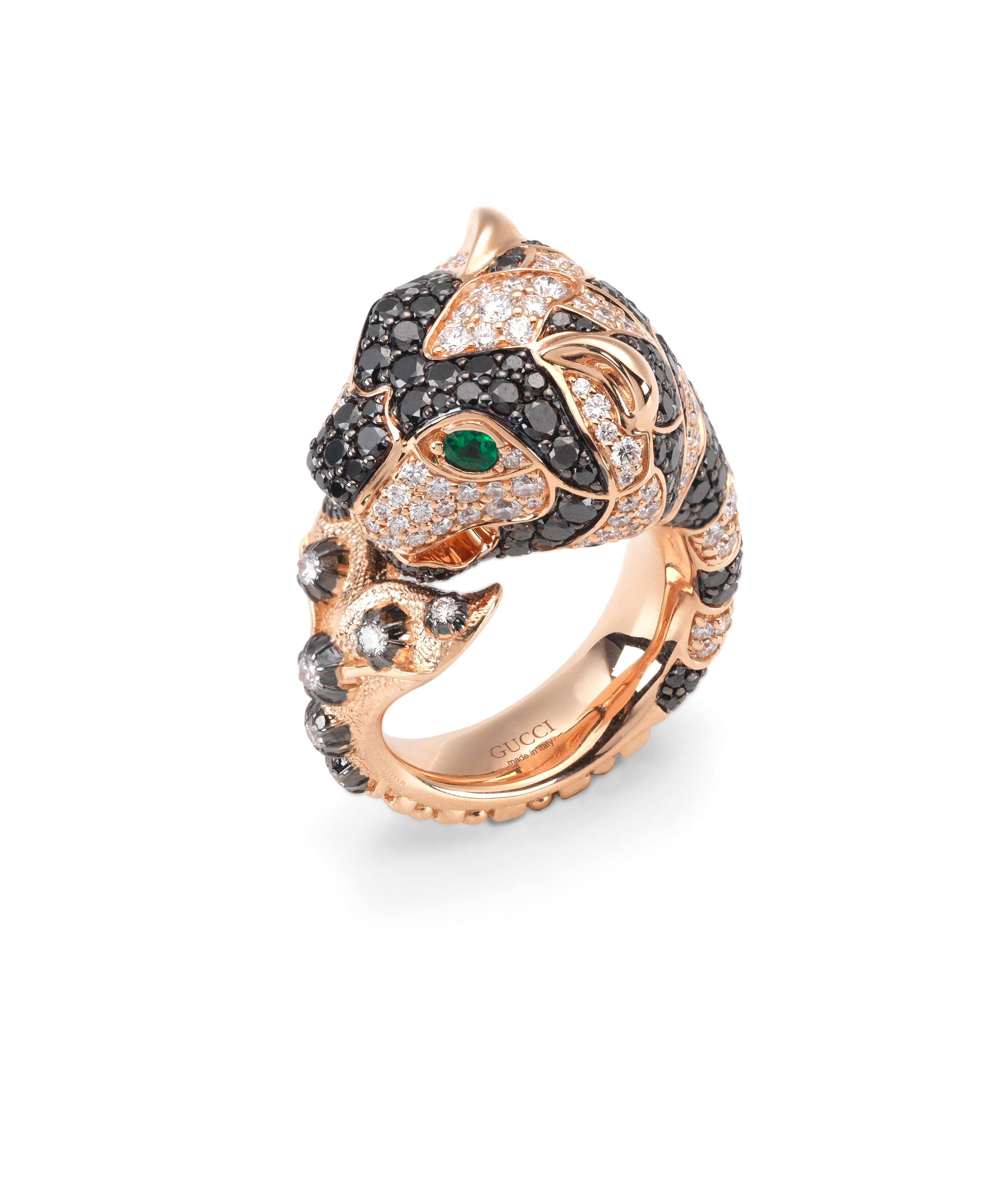 5. Gucci Tiger ring in gold with black 