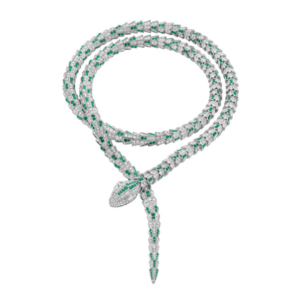 9. Bulgari Serpenti necklace in white gold with diamonds and emeralds