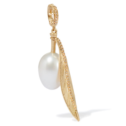 Annoushka 18ct Yellow Gold, Freshwater White Pearl & Diamond Mythology Olive Charm £895