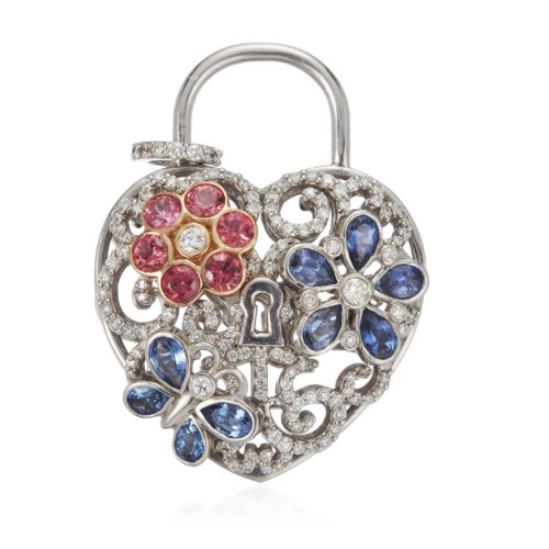 DIAMOND AND MULTI-GEM HEART PENDANT ESTIMATE: $1,000 - $1,500