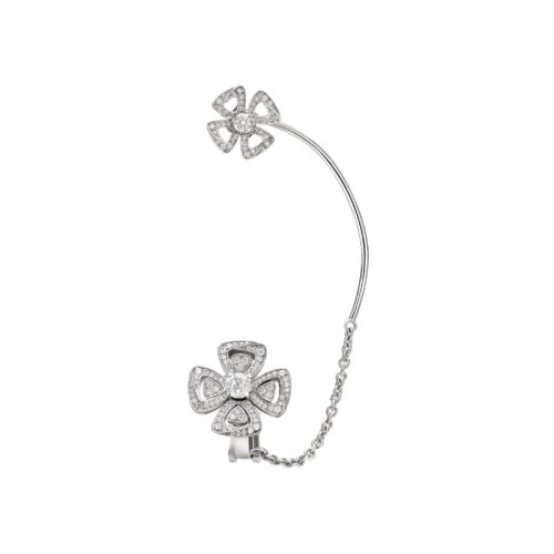 Bulgari, Fiorever earring in classic flower motif in white gold with diamonds